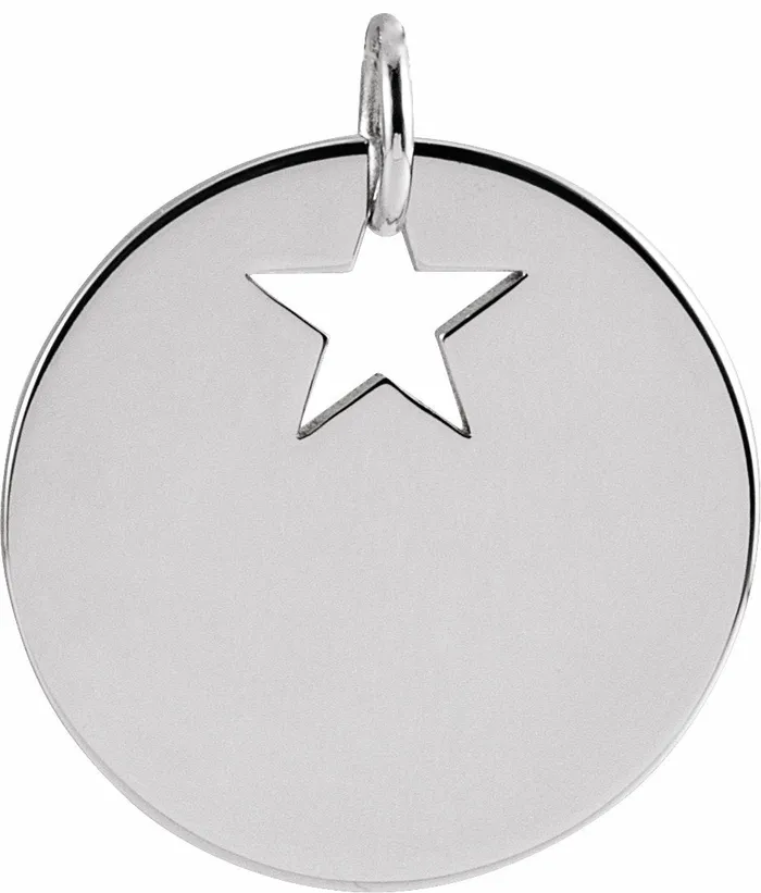 Necklaces TreasureFineJewelers 14K White Gold Pierced Star 15 mm Disc Pendant Necklaces TreasureFineJewelers 14K White Gold Pierced Star 15 mm Disc Pendant