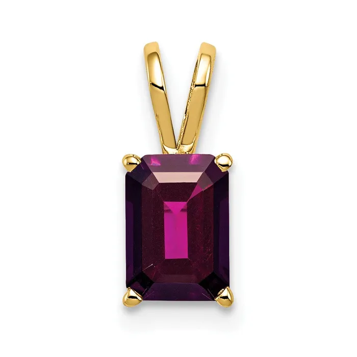Necklaces TreasureFineJewelers 14k Yellow Gold 7x5mm Emerald Cut Rhodolite Garnet pendant Necklaces TreasureFineJewelers 14k Yellow Gold 7x5mm Emerald Cut Rhodolite Garnet pendant