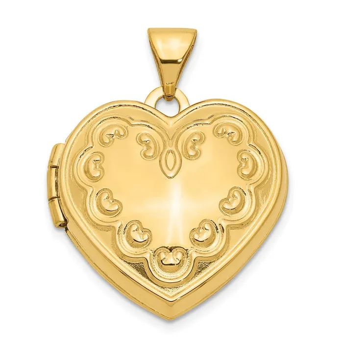Necklaces TreasureFineJewelers 14k Yellow Gold Domed Heart Locket
