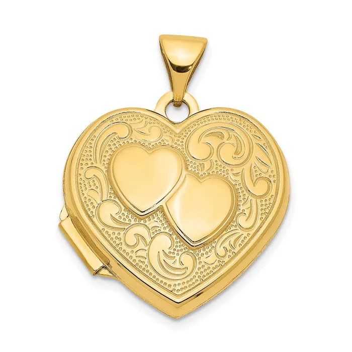 Necklaces TreasureFineJewelers 14k Yellow Gold Double Heart Locket
