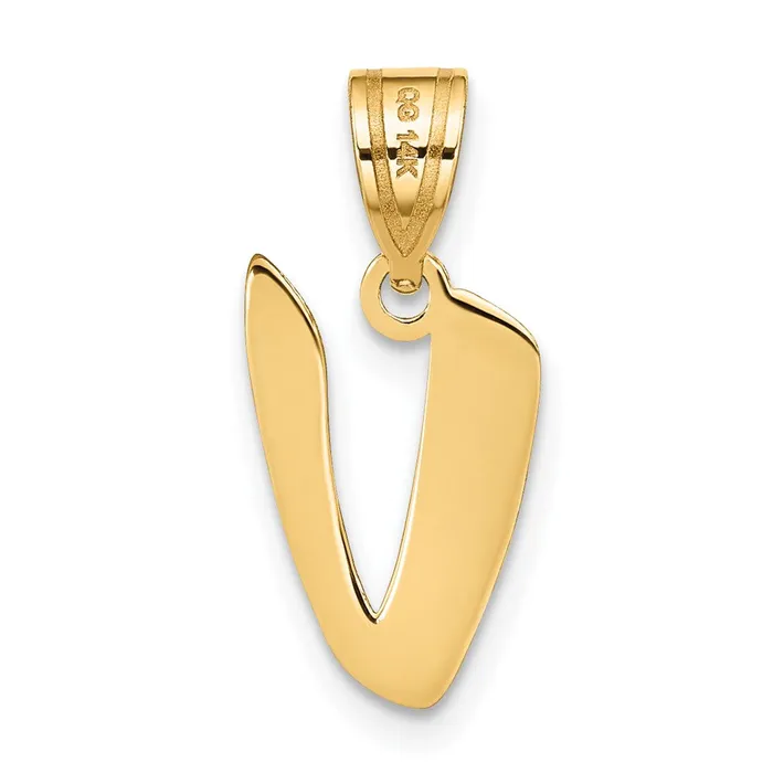 Necklaces TreasureFineJewelers 14k Yellow Gold Polished Script Letter V Initial Pendant