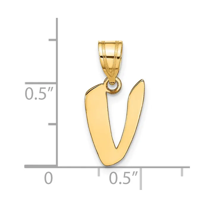 Necklaces TreasureFineJewelers 14k Yellow Gold Polished Script Letter V Initial Pendant