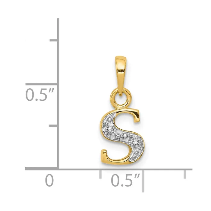 Necklaces TreasureFineJewelers 14k Yellow Gold Rhodium with Rhodium Diamond Letter S Initial Pendant
