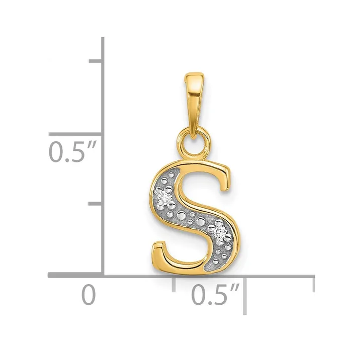 Necklaces TreasureFineJewelers 14k Yellow Gold Rhodium with Rhodium Diamond Letter S Initial Pendant