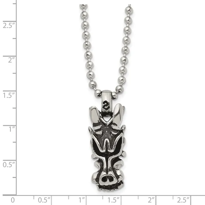 Necklaces TreasureFineJewelers Chisel Stainless Steel Antiqued and Polished Dragon Head Pendant on a 22 inch Ball Chain Necklace