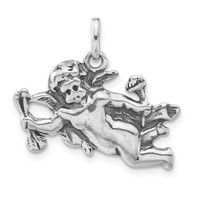 Necklaces TreasureFineJewelers Sterling Silver Antiqued Angel Pendant