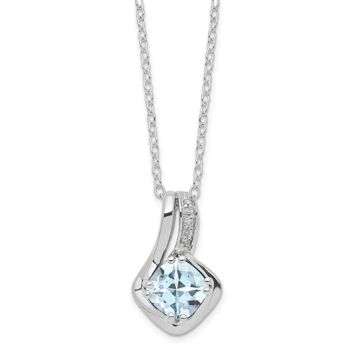 Necklaces TreasureFineJewelers Sterling Silver Cushion Checkerboard Aquamarine Diamond Necklace Necklaces TreasureFineJewelers Sterling Silver Cushion Checkerboard Aquamarine Diamond Necklace