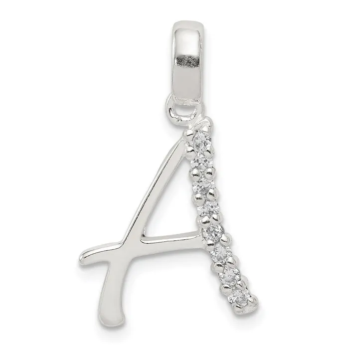 Necklaces TreasureFineJewelers Sterling Silver CZ Letter A Initial Pendant Necklaces TreasureFineJewelers Sterling Silver CZ Letter A Initial Pendant