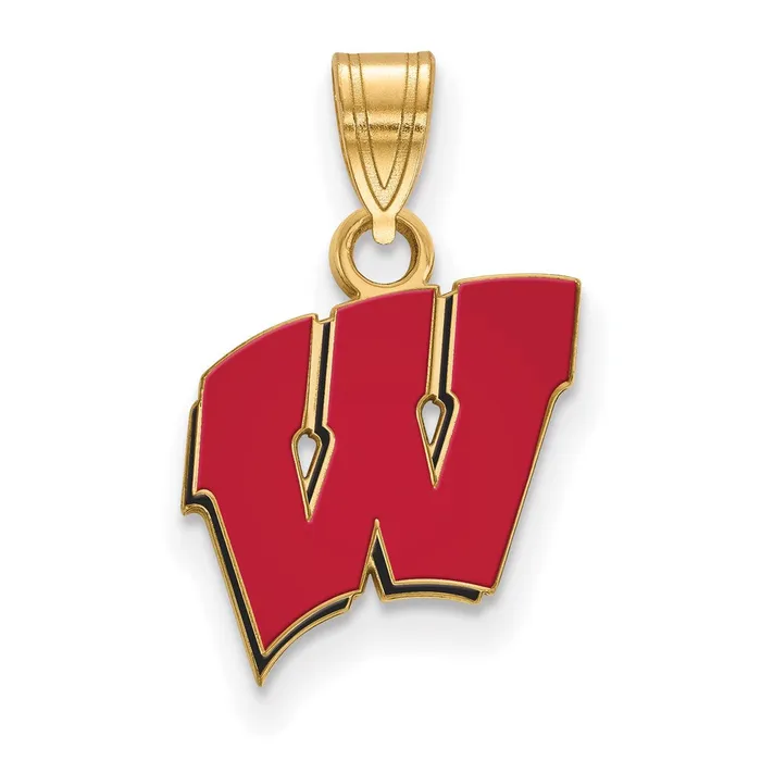 Necklaces TreasureFineJewelers Sterling Silver Goldplated University of Wisconsin Letter W Small Enameled Pendant Necklaces TreasureFineJewelers Sterling Silver Goldplated University of Wisconsin Letter W Small Enameled Pendant
