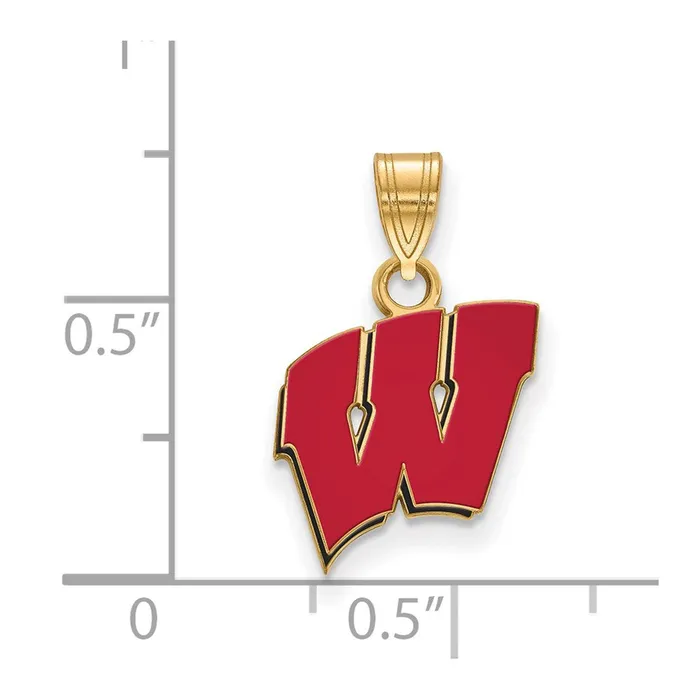 Necklaces TreasureFineJewelers Sterling Silver Goldplated University of Wisconsin Letter W Small Enameled Pendant