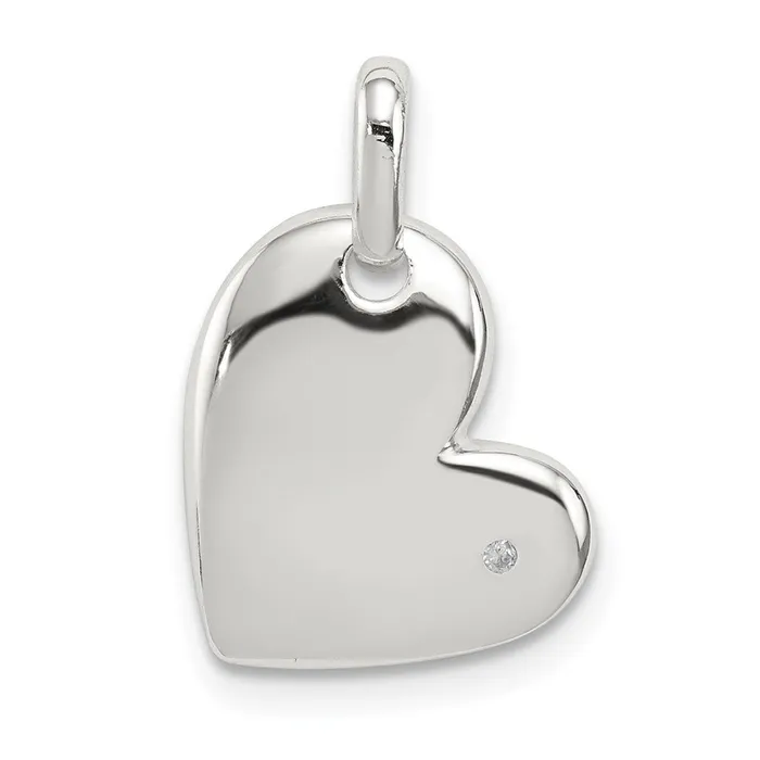 Necklaces TreasureFineJewelers Sterling Silver Polished Diamond Heart Pendant Necklaces TreasureFineJewelers Sterling Silver Polished Diamond Heart Pendant