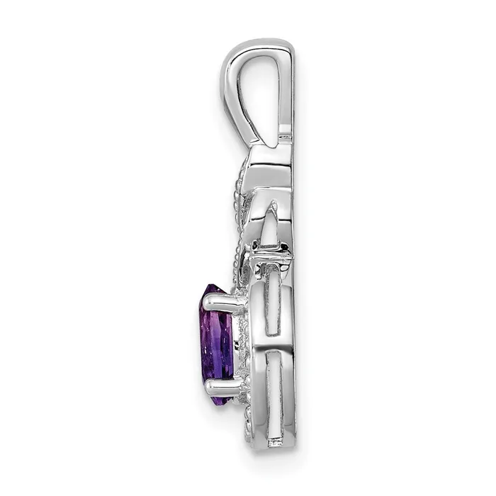 Necklaces TreasureFineJewelers Sterling Silver Rhodiumplated Amethyst Diam Pendant