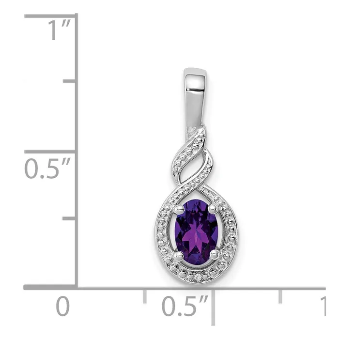 Necklaces TreasureFineJewelers Sterling Silver Rhodiumplated Amethyst Diam Pendant