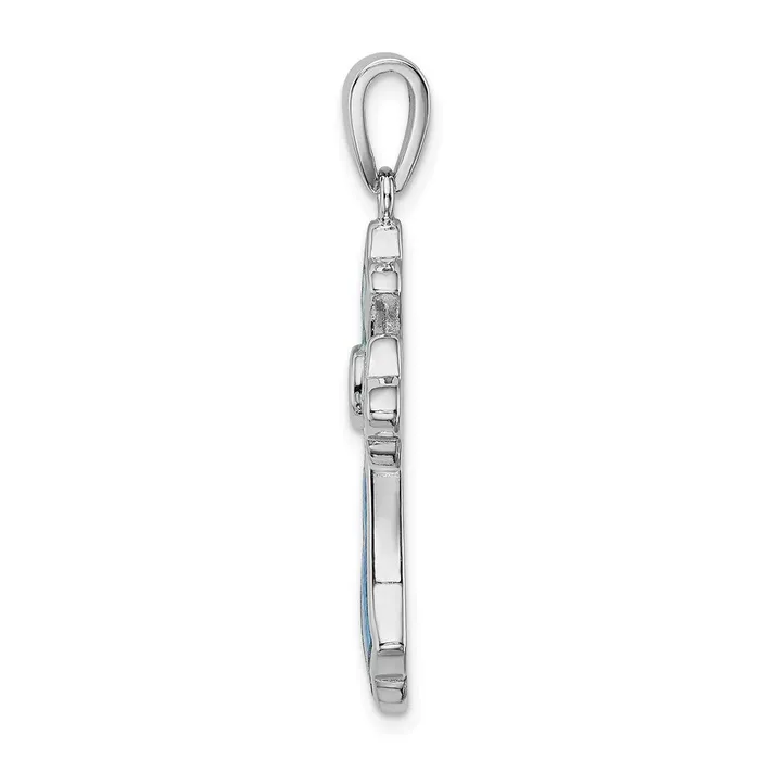 Necklaces TreasureFineJewelers Sterling Silver Rhodiumplated Blue Inlay Created Opal Cross Pendant