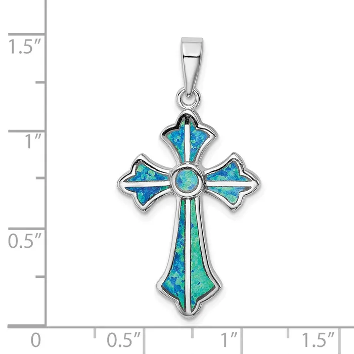 Necklaces TreasureFineJewelers Sterling Silver Rhodiumplated Blue Inlay Created Opal Cross Pendant