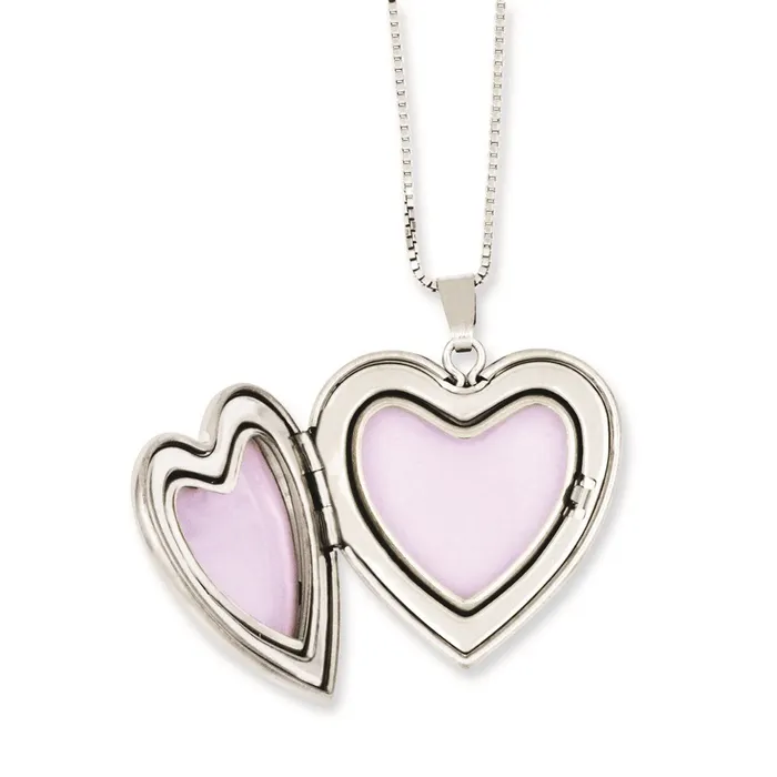 Necklaces TreasureFineJewelers Sterling Silver Rhodiumplated Enameled PolishedSatin Rose I Love You Heart Mom 18in Locket Daughter 14in Pendant Necklace Set