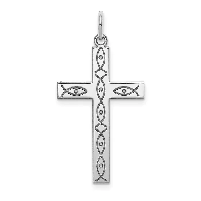 Necklaces TreasureFineJewelers Sterling Silver Rhodiumplated Laser Designed Cross Pendant Necklaces TreasureFineJewelers Sterling Silver Rhodiumplated Laser Designed Cross Pendant