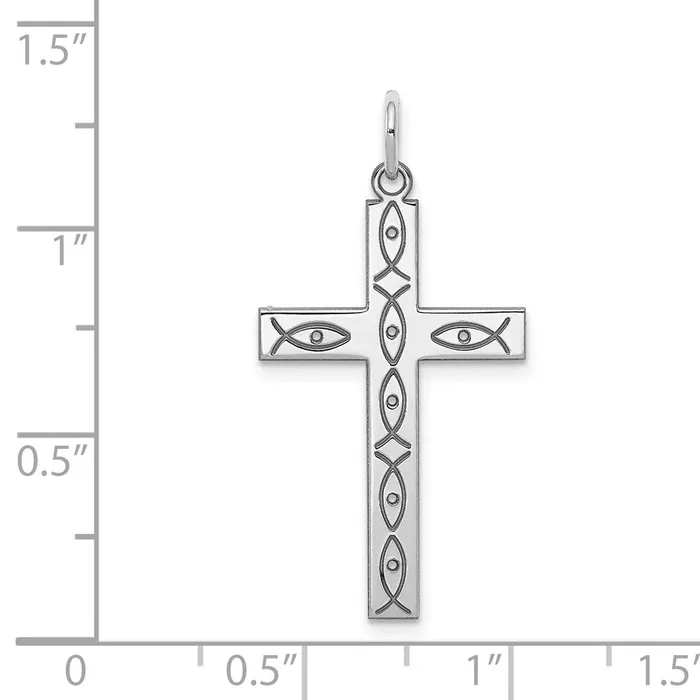 Necklaces TreasureFineJewelers Sterling Silver Rhodiumplated Laser Designed Cross Pendant