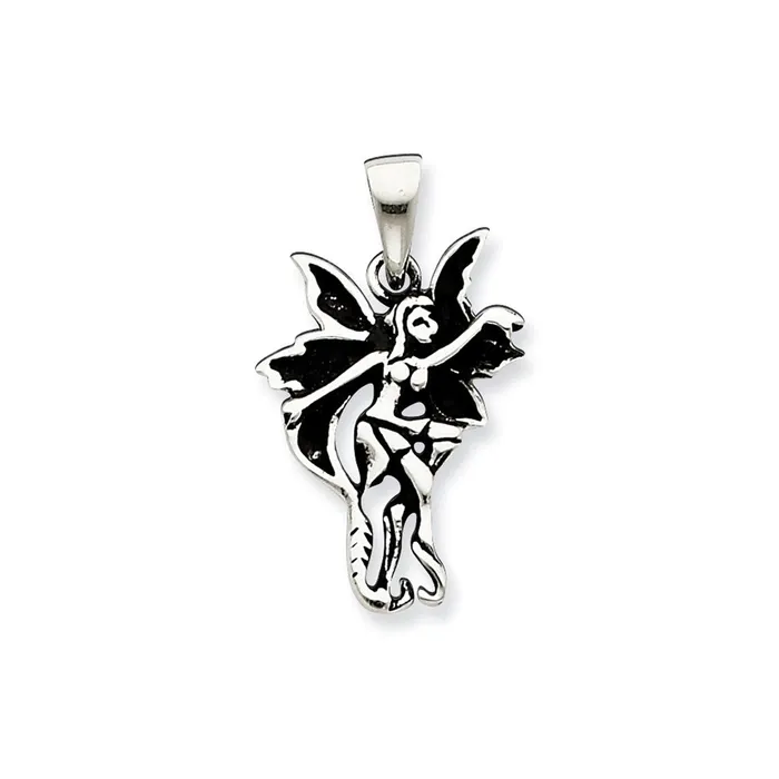 Necklaces TreasureFineJewelers Sterling Silver Small Antiqued and Polished Dancing Fairy Pendant Necklaces TreasureFineJewelers Sterling Silver Small Antiqued and Polished Dancing Fairy Pendant