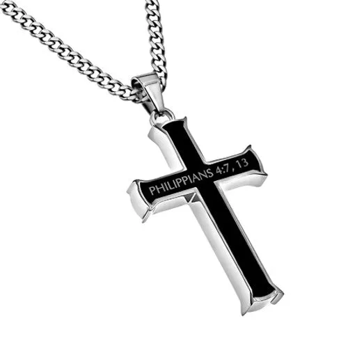 Philippians 413 Black Cross Necklace STRENGTH Bible Verse Stainless Steel Thick Chain North Arrow Shop Necklaces Philippians 413 Black Cross Necklace STRENGTH Bible Verse Stainless Steel Thick Chain North Arrow Shop Necklaces