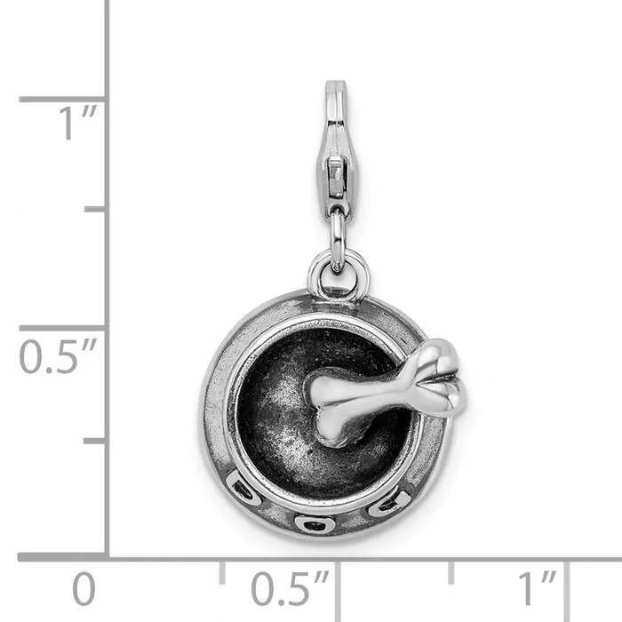 Rings TreasureFineJewelers Sterling Silver 3D Dog Bowl Bone wLobster Clasp Charm
