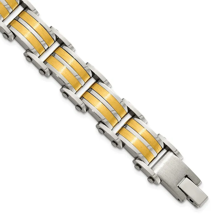 Stainless Steel Brushed and Polished Yellow IPplated 825in Bracelet TreasureFineJewelers Bracelets
