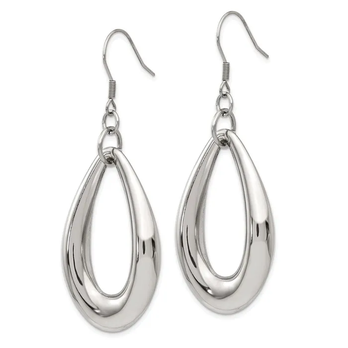 Stainless Steel Polished Teardrop Dangle Shepherd Hook Earrings TreasureFineJewelers Earrings