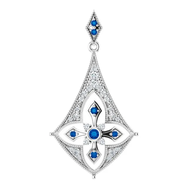 Sterling Silver Blue Sapphire 16 CTW Diamond Pendant TreasureFineJewelers Necklaces Sterling Silver Blue Sapphire 16 CTW Diamond Pendant TreasureFineJewelers Necklaces