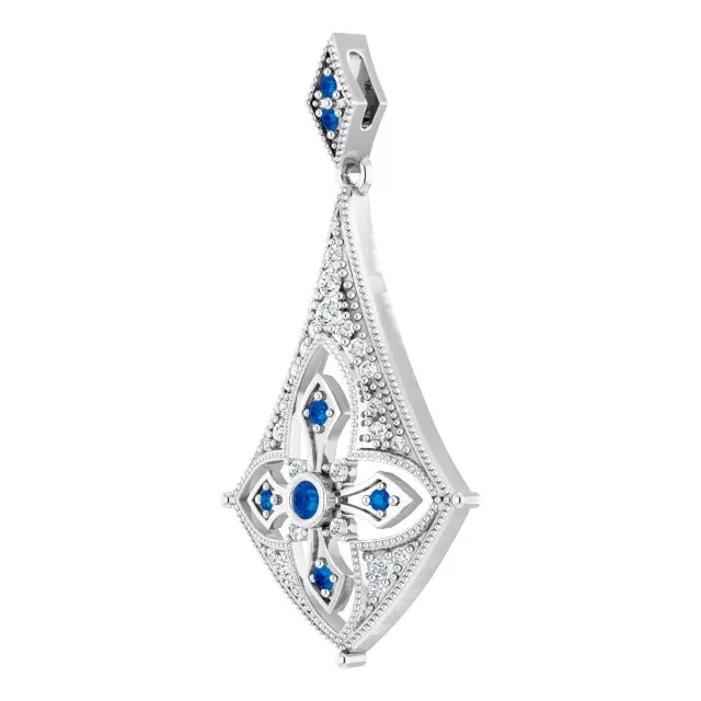 Sterling Silver Blue Sapphire 16 CTW Diamond Pendant TreasureFineJewelers Necklaces