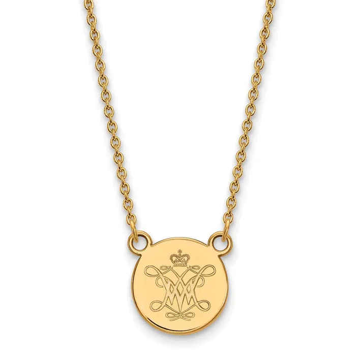 Sterling Silver Goldplated College of William and Mary Small Disc Pendant 18 inch Necklace TreasureFineJewelers Necklaces Sterling Silver Goldplated College of William and Mary Small Disc Pendant 18 inch Necklace TreasureFineJewelers Necklaces