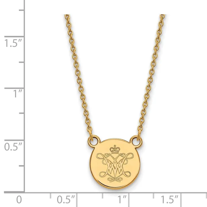 Sterling Silver Goldplated College of William and Mary Small Disc Pendant 18 inch Necklace TreasureFineJewelers Necklaces