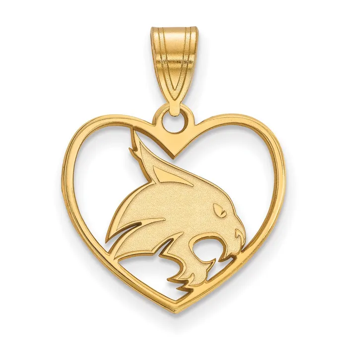 Sterling Silver Goldplated Texas State University Bobcat Heart Pendant TreasureFineJewelers Necklaces Sterling Silver Goldplated Texas State University Bobcat Heart Pendant TreasureFineJewelers Necklaces