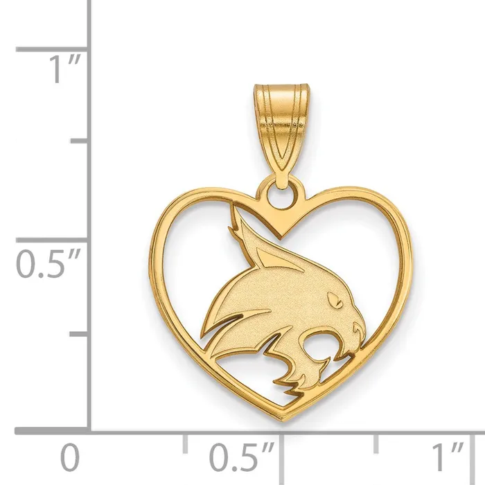 Sterling Silver Goldplated Texas State University Bobcat Heart Pendant TreasureFineJewelers Necklaces