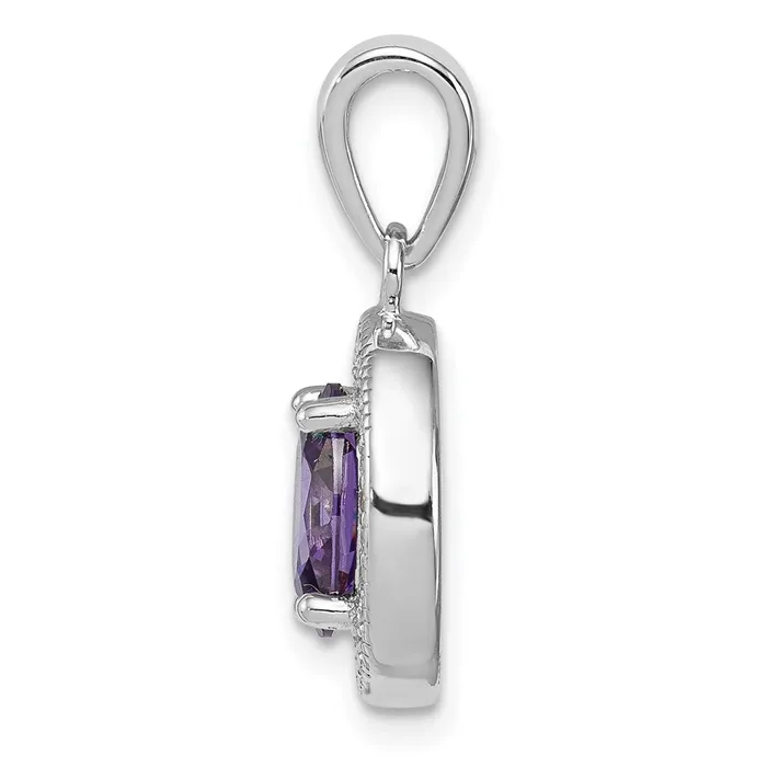 Sterling Silver Rhodplated w Purple and White CZ Oval Pendant TreasureFineJewelers Necklaces
