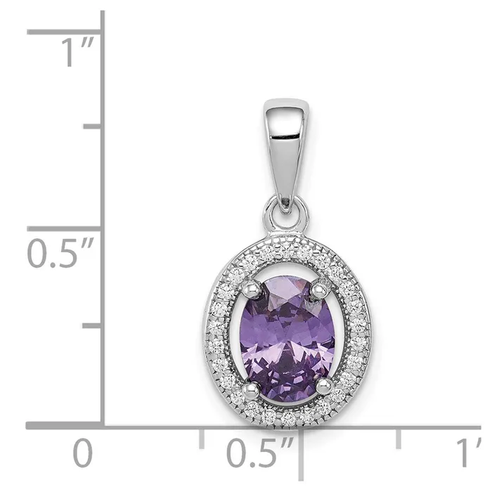 Sterling Silver Rhodplated w Purple and White CZ Oval Pendant TreasureFineJewelers Necklaces