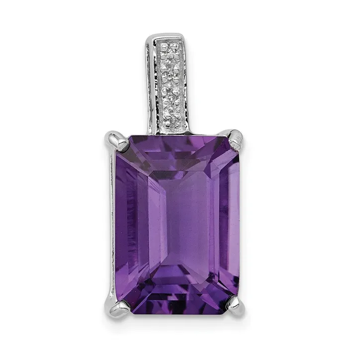 Sterling Silver Rhodium Emeraldcut Amethyst Diamond Pendant TreasureFineJewelers Necklaces Sterling Silver Rhodium Emeraldcut Amethyst Diamond Pendant TreasureFineJewelers Necklaces