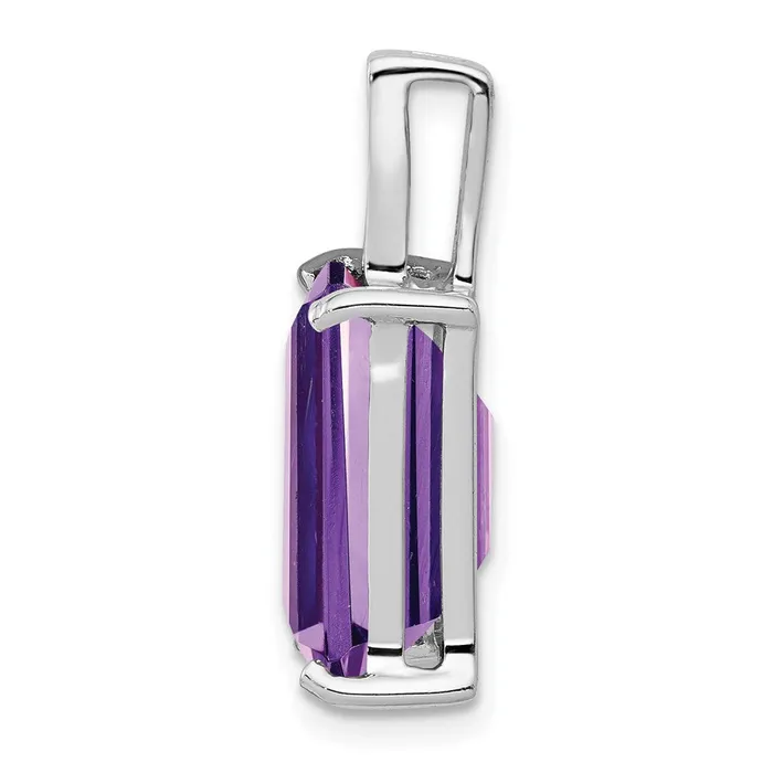 Sterling Silver Rhodium Emeraldcut Amethyst Diamond Pendant TreasureFineJewelers Necklaces