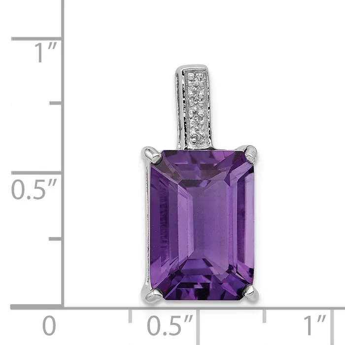 Sterling Silver Rhodium Emeraldcut Amethyst Diamond Pendant TreasureFineJewelers Necklaces