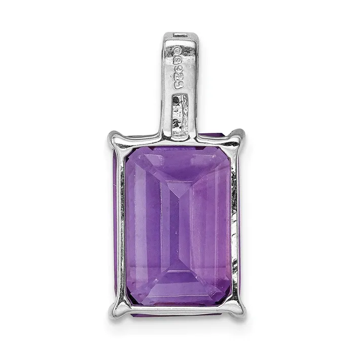 Sterling Silver Rhodium Emeraldcut Amethyst Diamond Pendant TreasureFineJewelers Necklaces