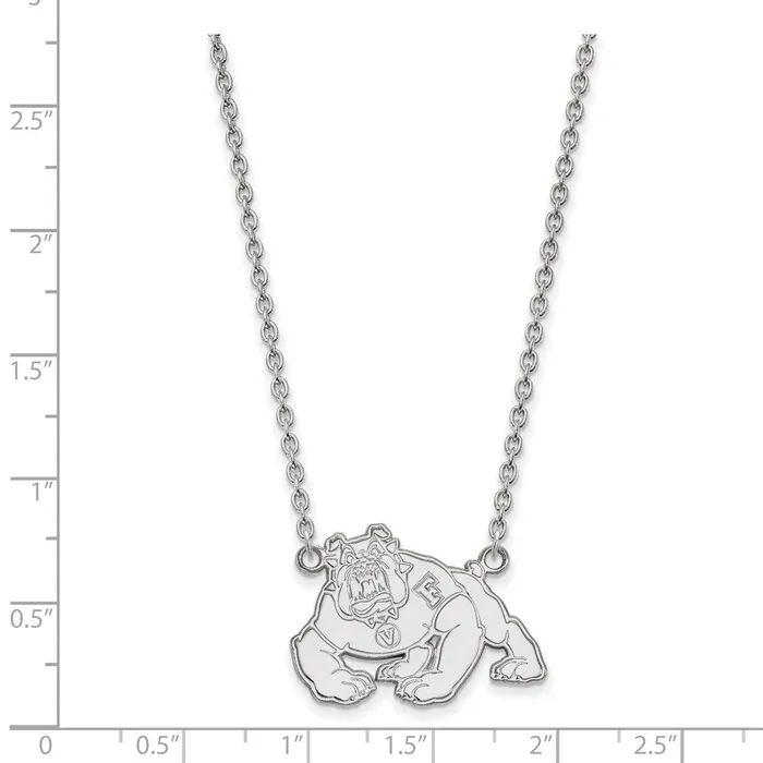 Sterling Silver Rhodiumplated California State University Fresno Bulldog Large Pendant 18 inch Necklace TreasureFineJewelers Necklaces