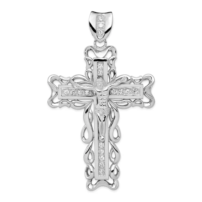 Sterling Silver Rhodiumplated CZ Crucifix Pendant TreasureFineJewelers Necklaces Sterling Silver Rhodiumplated CZ Crucifix Pendant TreasureFineJewelers Necklaces