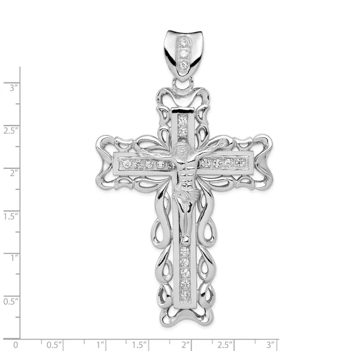Sterling Silver Rhodiumplated CZ Crucifix Pendant TreasureFineJewelers Necklaces