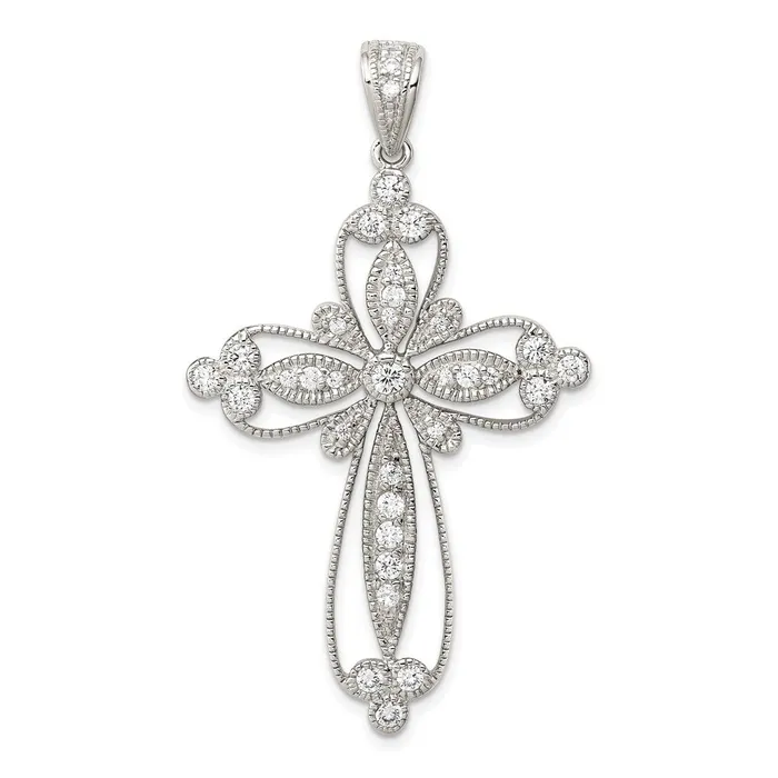 Sterling Silver Rhodiumplated CZ Filigree Cross Pendant TreasureFineJewelers Necklaces Sterling Silver Rhodiumplated CZ Filigree Cross Pendant TreasureFineJewelers Necklaces
