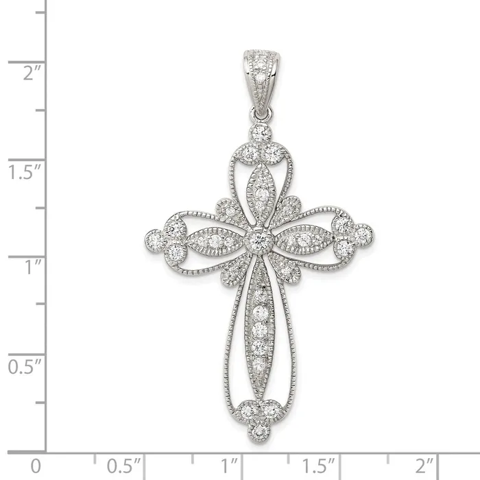 Sterling Silver Rhodiumplated CZ Filigree Cross Pendant TreasureFineJewelers Necklaces