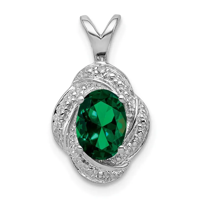 Sterling Silver Rhodiumplated Diam Created Emerald Pendant TreasureFineJewelers Necklaces Sterling Silver Rhodiumplated Diam Created Emerald Pendant TreasureFineJewelers Necklaces