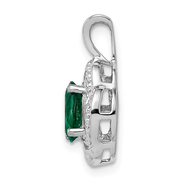 Sterling Silver Rhodiumplated Diam Created Emerald Pendant TreasureFineJewelers Necklaces