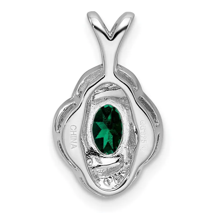 Sterling Silver Rhodiumplated Diam Created Emerald Pendant TreasureFineJewelers Necklaces