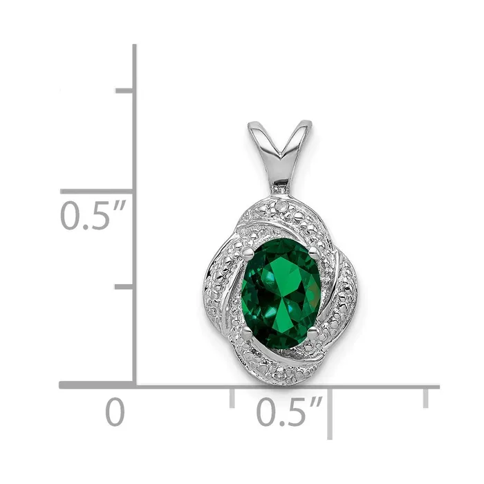 Sterling Silver Rhodiumplated Diam Created Emerald Pendant TreasureFineJewelers Necklaces