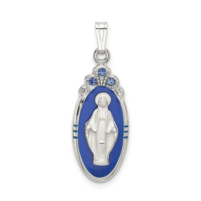 Sterling Silver Satin DC Epoxy Crystal Miraculous Medal Pendant TreasureFineJewelers Necklaces Sterling Silver Satin DC Epoxy Crystal Miraculous Medal Pendant TreasureFineJewelers Necklaces