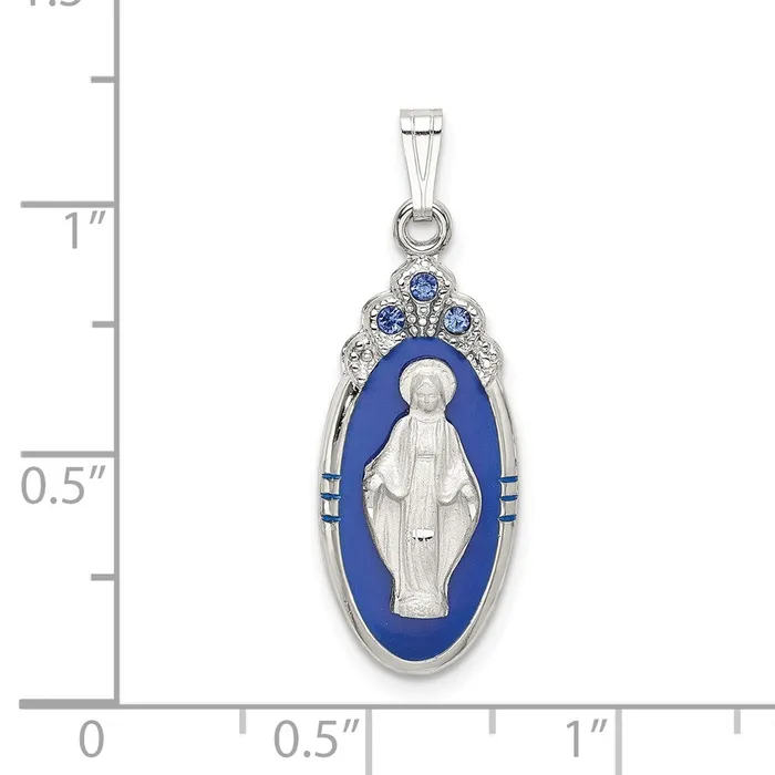 Sterling Silver Satin DC Epoxy Crystal Miraculous Medal Pendant TreasureFineJewelers Necklaces